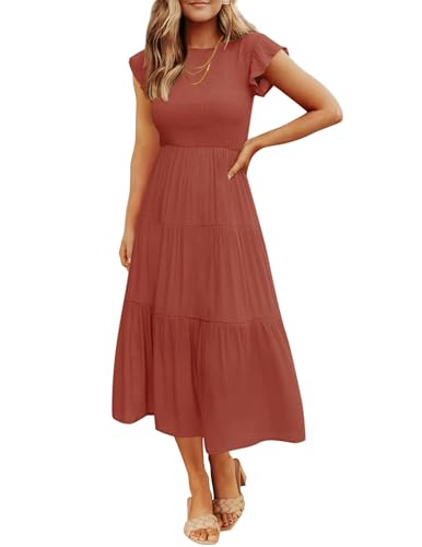 ZESICA Smocked Tiered Midi Dress (Versatile)