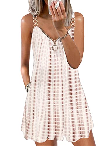 ETCYY Summer Dresses 2023 Casual Knee Length Sexy Sleeveless V Neck Beach Sundresses Short Dress with Pockets