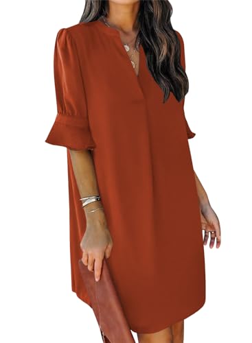 QACOHU V‑Neck Ruffle Shift