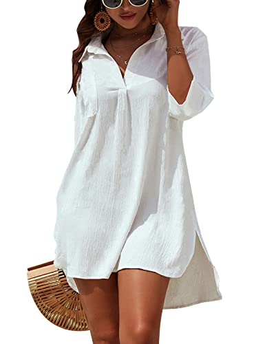 Blooming Jelly Womens Swimsuit Coverups White Chiffon Bikini Swimwear Beach Cover Up Dress Shirt