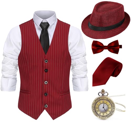 Gionforsy 1920s Mens Costume Gatsby Gangster Costume Accessories Set 20s Hat Bow Tie