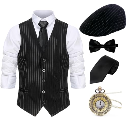 Gionforsy 1920s Mens Costume Gatsby Gangster Costume Accessories Set 20s Hat Bow Tie