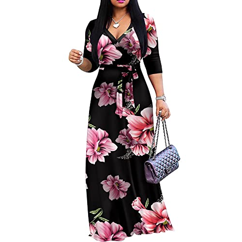 FANDEE Plus Size Maxi Dress (V-Neck, 3/4 Sleeve)