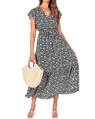 BTFBM Boho Ruffle Midi Wrap Dress