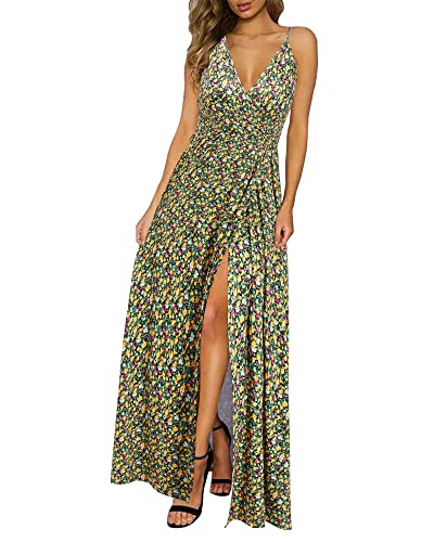 II ININ Women's 2023 Maxi Sundresses Summer Beach Long Wrap V-Neck Floral/Solid Casual Dress for Women