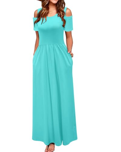 STYLEWORD Women's 2025 Summer Maxi Long Dresses Cold Shoulder Sundress with Pocket