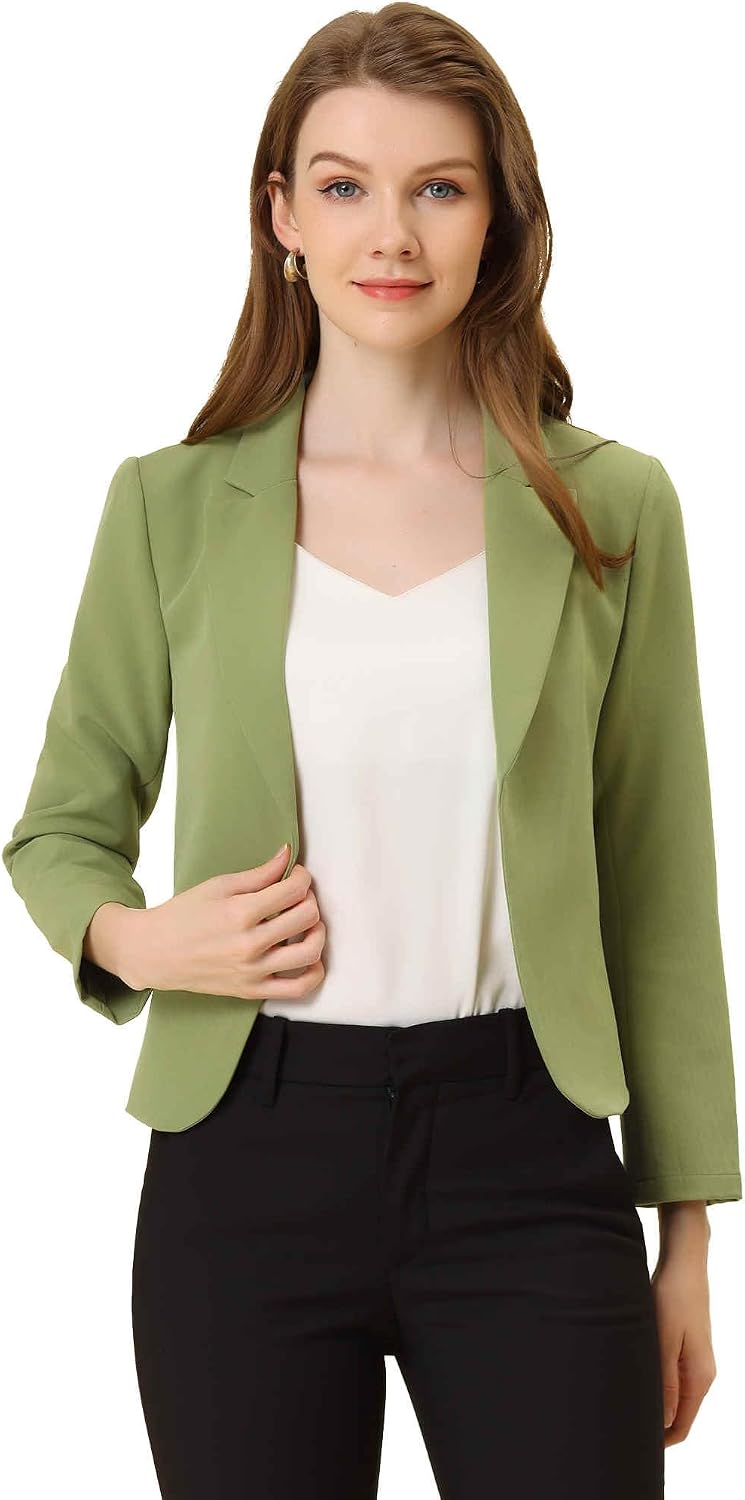 Allegra K Women's Open Front Lightweight Crop Blazer
