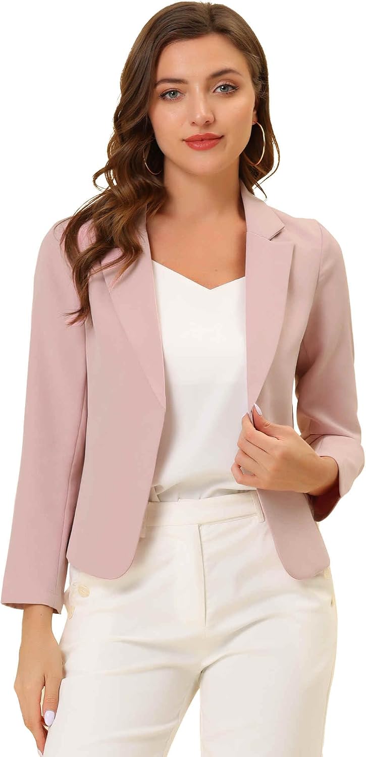 Allegra K Women's Open Front Lightweight Crop Blazer