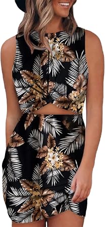 Acelitt Women's 2023 Summer Sleeveless Tank Dresses Cut Out Twist Bodycon Wrap Party Evening Mini Dress