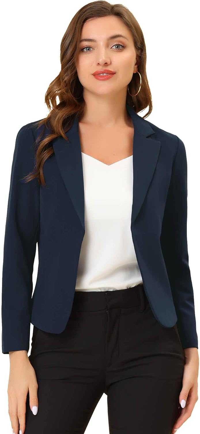 Allegra K Women's Open Front Office Work Business Casual Lightweight Summer Crop Suit Blazer