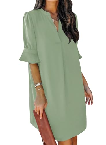 QACOHU V‑Neck Ruffle Shift