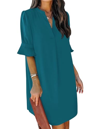 QACOHU V‑Neck Ruffle Shift