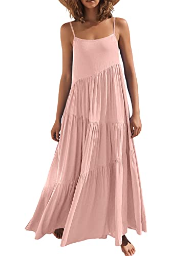 ANRABESS Women Summer Casual Loose Sleeveless Sundress Spaghetti Strap Flowy Boho Linen Beach Vacation Maxi Long Dress