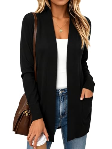 Spicy Sandia Women's Knit Cardigan Open Front Long Sleeve Sweater with Pockets Lightweight Fall Trendy Dressy Casual