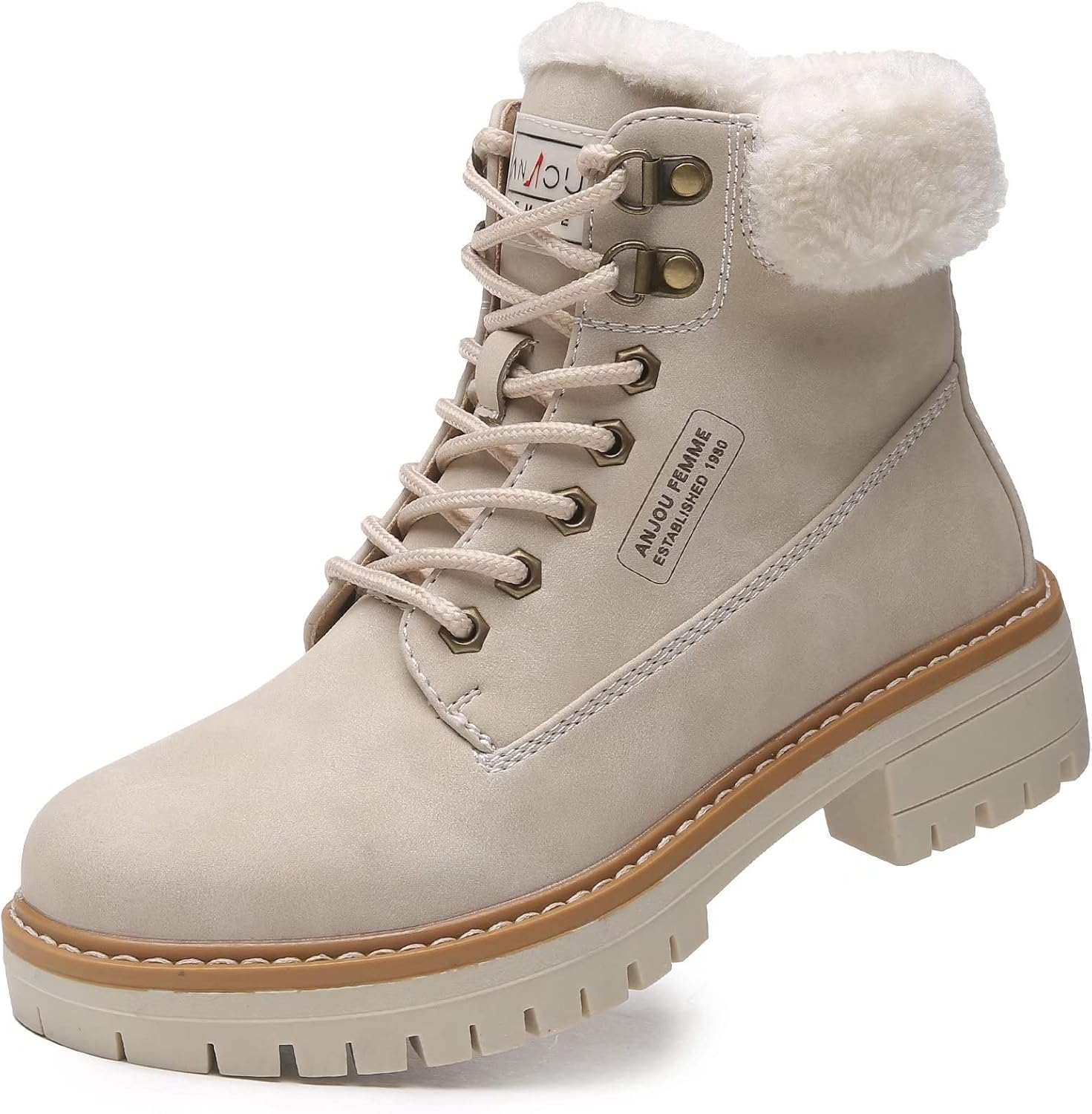 ANJOUFEMME Work Winter Hiking Boots For Women - Womens Snow Outdoor Casual Lace up Ankle Boots Waterproof Lightweight Warm Backpacking Walking Hiking Shoes