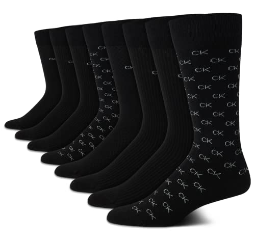 Calvin Klein Men's Dress Socks - 8 Pack Breathable Cotton Blend Crew Socks - Casual Long Work Sock for Men (Sizes: 7-12)