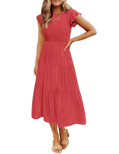 ZESICA Smocked Flutter Midi