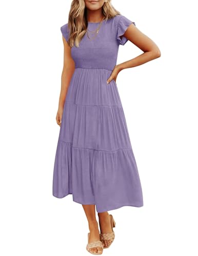 ZESICA Smocked Flutter Midi