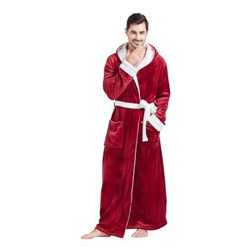 FashGudim Mens Robes Big and Tall with Hood Two-Tone Flannel Fleece Contrast Bathrobe Full Length Plush Long Robe House Coat
