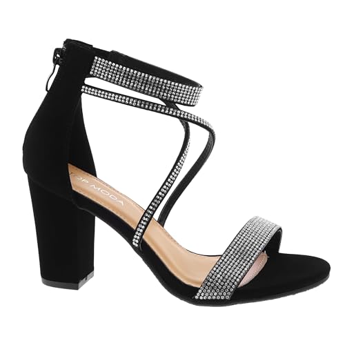 TOP Moda Rosa-66 Ankle Strap Dressy High Heel Sandal, Non-slip Sole, For Wedding, Party, Prom, Evening Wear, or Any Occasion, Sleek Style Block Heel Sandals