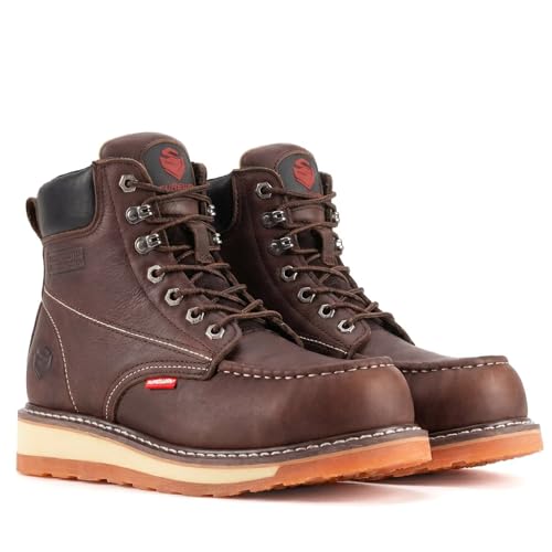 SUREWAY 6 Mens Heavy Duty Steel/Composite/Soft Toe Work Boots for Men,Comfortable & Durable,Goodyear Welt,Full Grain Leather,Oil/Slip Resistant,Wedge Moc Toe Industrial Construction Boots/Shoes