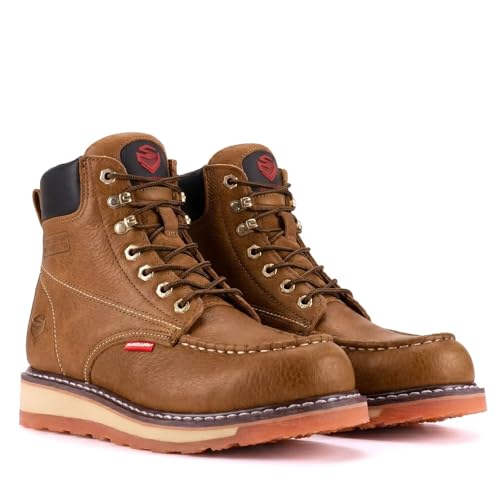 SUREWAY 6 Mens Heavy Duty Steel/Composite/Soft Toe Work Boots for Men,Comfortable & Durable,Goodyear Welt,Full Grain Leather,Oil/Slip Resistant,Wedge Moc Toe Industrial Construction Boots/Shoes