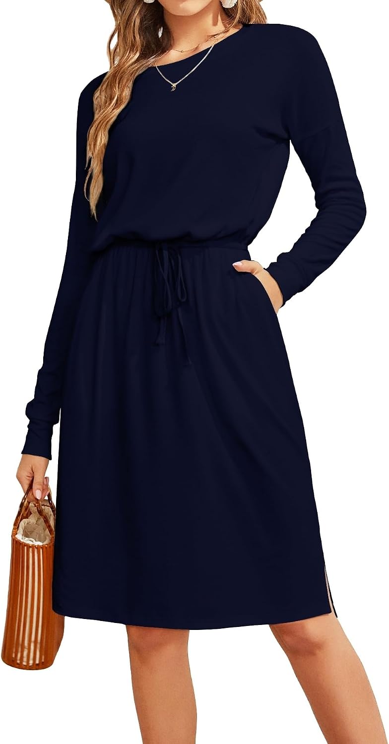 Simier Fariry Womens Summer Hide Belly Knee Length Travel Dress Pocket 2025 Short Sleeve Midi Work Casual Teacher Outfit