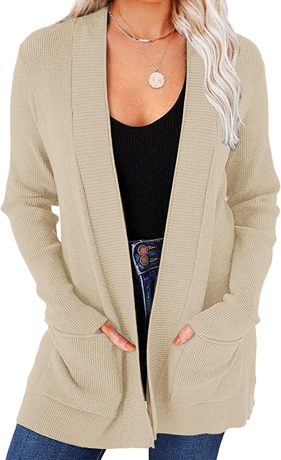 MEROKEETY Waffle Knit Cardigan