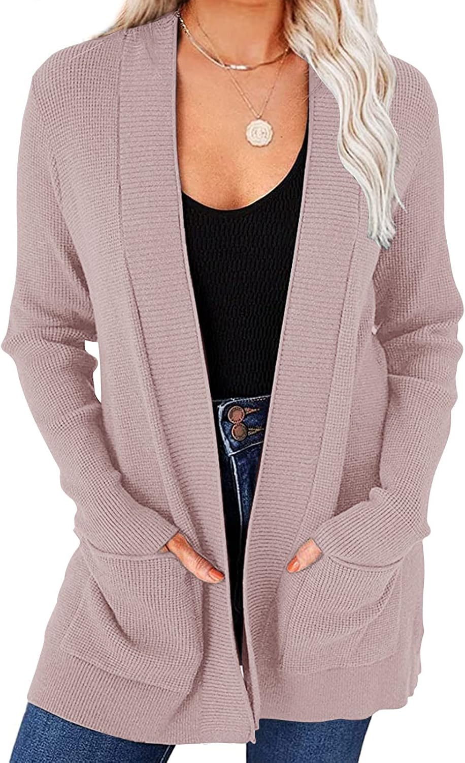 MEROKEETY Waffle Knit Cardigan