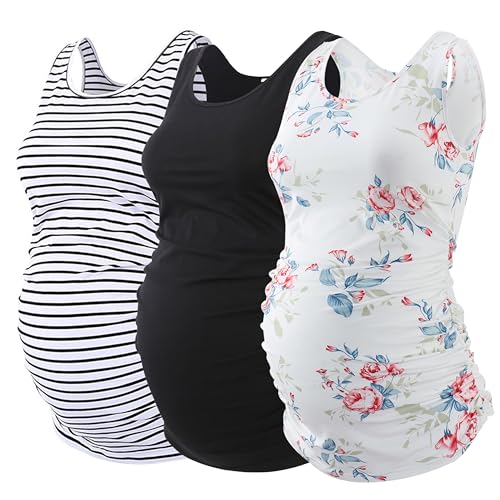 Ecavus 3PCS Womens Layering Maternity Tank Top