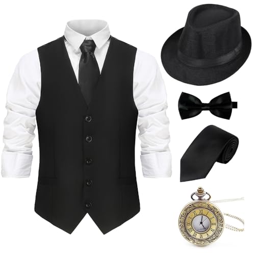 Gionforsy 1920s Mens Costume Gatsby Gangster Costume Accessories Set 20s Hat Bow Tie