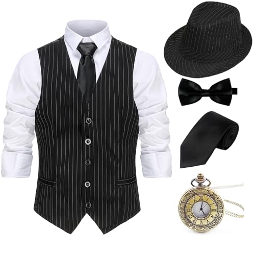 Gionforsy 1920s Mens Costume Gatsby Gangster Costume Accessories Set 20s Hat Bow Tie