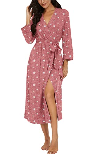 VINTATRE Women Kimono Robes Long Knit Bathrobe Lightweight Soft Knit Sleepwear V-neck Casual Ladies Loungewear