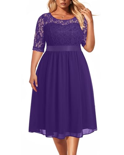 Pinup Fashion Plus Size Lace Chiffon Wedding Guest Dresses Women Cocktail Party Midi Dress