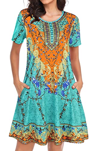 Womens Summer Dresses Beach Casual Tshirt Plus Size Floral Short Sleeve Loose Flowy Sundresses