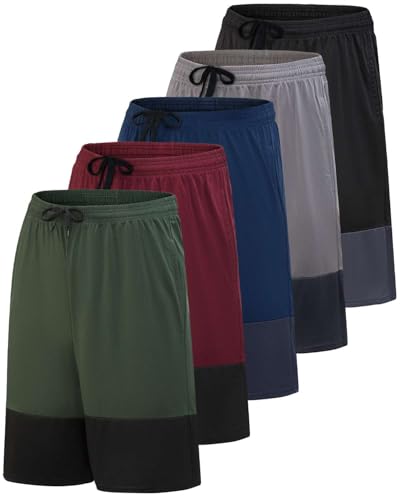 5 Pack Men's Active Quick Dry Fit Shorts - Athletic Running Gym Workout Casual Shorts with Pockets Bulk