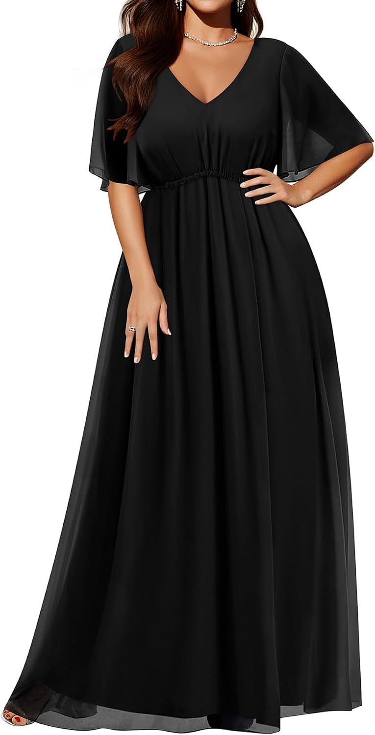 Pinup Fashion Women Bridesmaid Dresses for Wedding Guest Plus Size - Formal Chiffon Long Maxi Dress