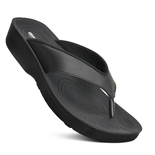 AEROTHOTIC Arch Support Flip Flops for women Stylish Cushioned Padded Straps with Soft Toe Post Slip on Footwear Dressy Travel Recovery Outdoor Comfortable Walking Women Sandals