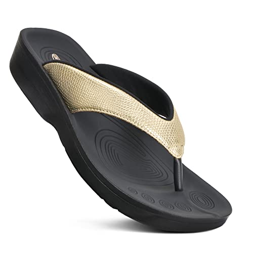 AEROTHOTIC Arch Support Flip Flops for women Stylish Cushioned Padded Straps with Soft Toe Post Slip on Footwear Dressy Travel Recovery Outdoor Comfortable Walking Women Sandals
