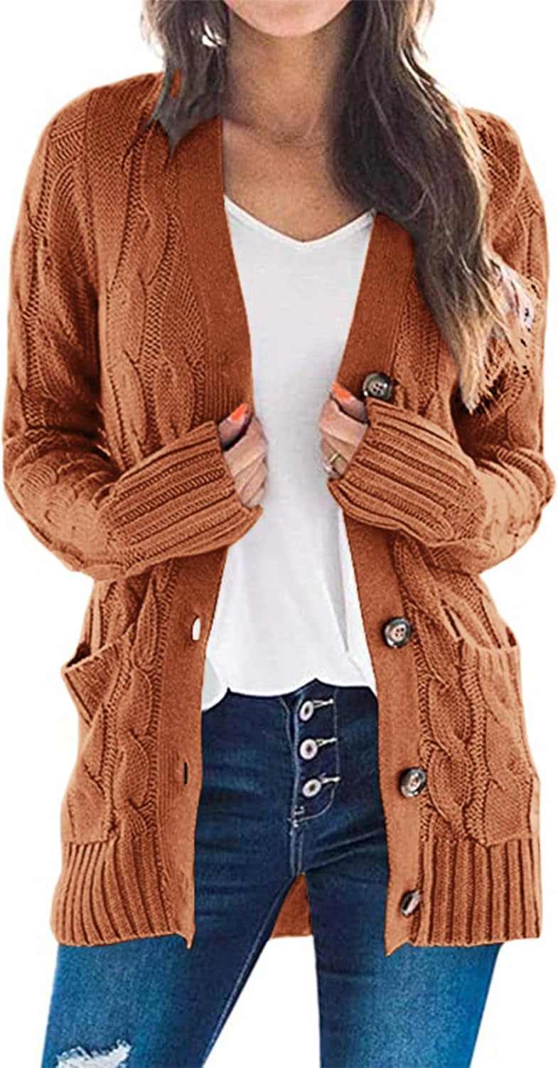PRETTYGARDEN Women's Open Front Cardigan Sweaters Fall Fashion Button Down Cable Knit Chunky Winter Clothing Outerwear Coats
