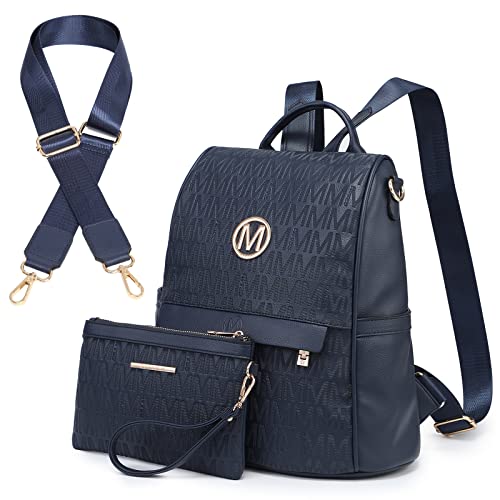 MKP Women Fashion Backpack Purse Multi Pockets Signature Anti-Theft Rucksack Travel Ladies Shoulder Bag Handbag 2Pcs