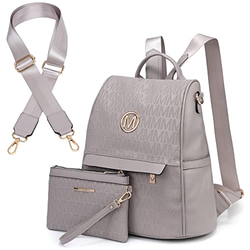 MKP Women Fashion Backpack Purse Multi Pockets Signature Anti-Theft Rucksack Travel Ladies Shoulder Bag Handbag 2Pcs