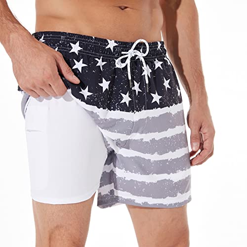 BRISIRA Mens Swim Trunks Swim Shorts Quick Dry 5 inch Inseam Beach Shorts with Compression Liner and Zipper Pocket