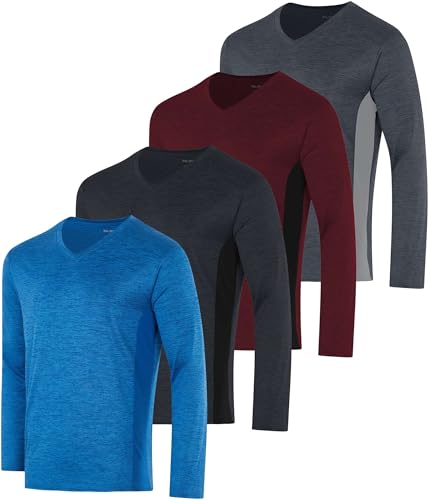 Real Essentials 4 Pack: Men's Dry Fit Long Sleeve V-Neck