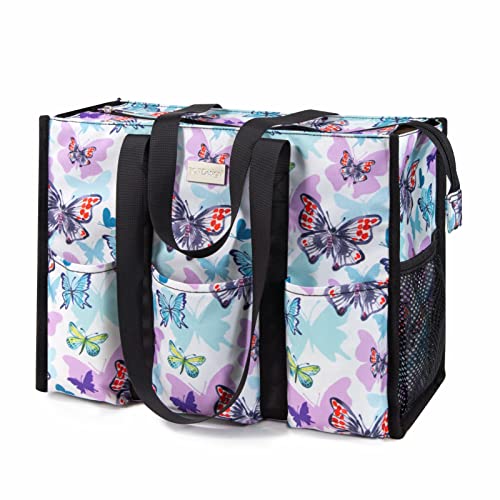 TOPDesign Utility Water Resistant Tote Bag with 13 Pockets, Top Zipper Closure & Thick Bottom Support, for Working Women