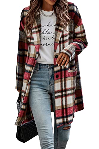 PRETTYGARDEN Red Wool-Blend Overcoat