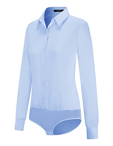 Tapata Womens Bodysuit Blouse Button Down One-Piece Long Sleeve Solid Office Work Shirt Casual Tops
