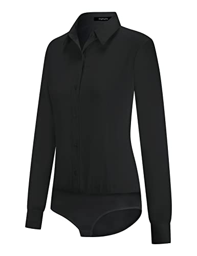 Tapata Womens Bodysuit Blouse Button Down One-Piece Long Sleeve Solid Office Work Shirt Casual Tops