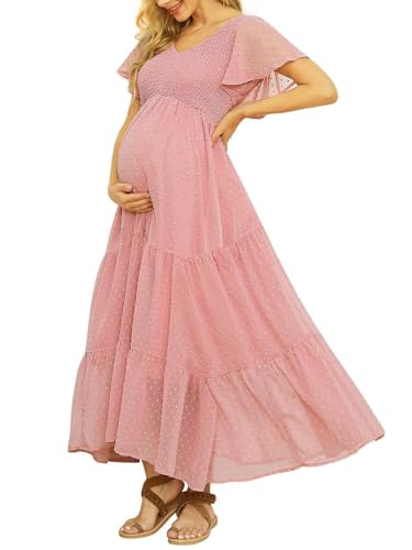 Swiss Dot Smocked Tiered Maxi