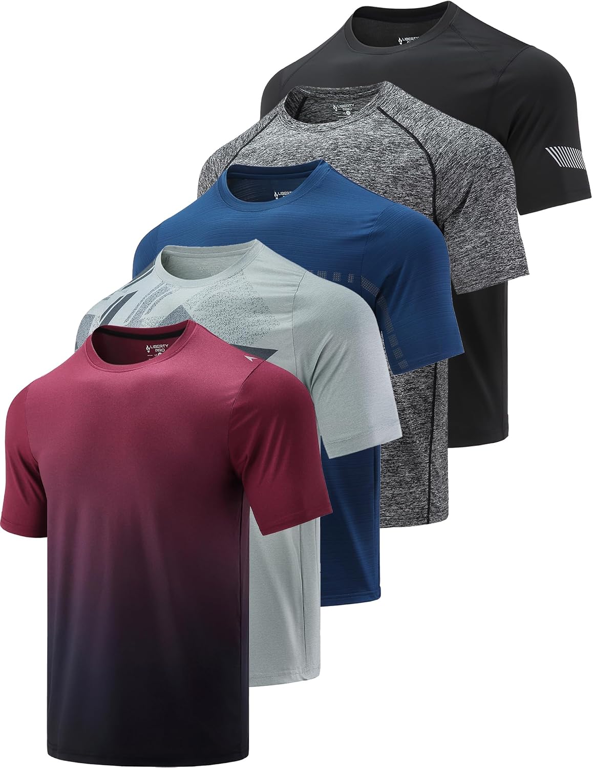 5 Pack Mens Active Quick Dry Crew Neck T Shirts